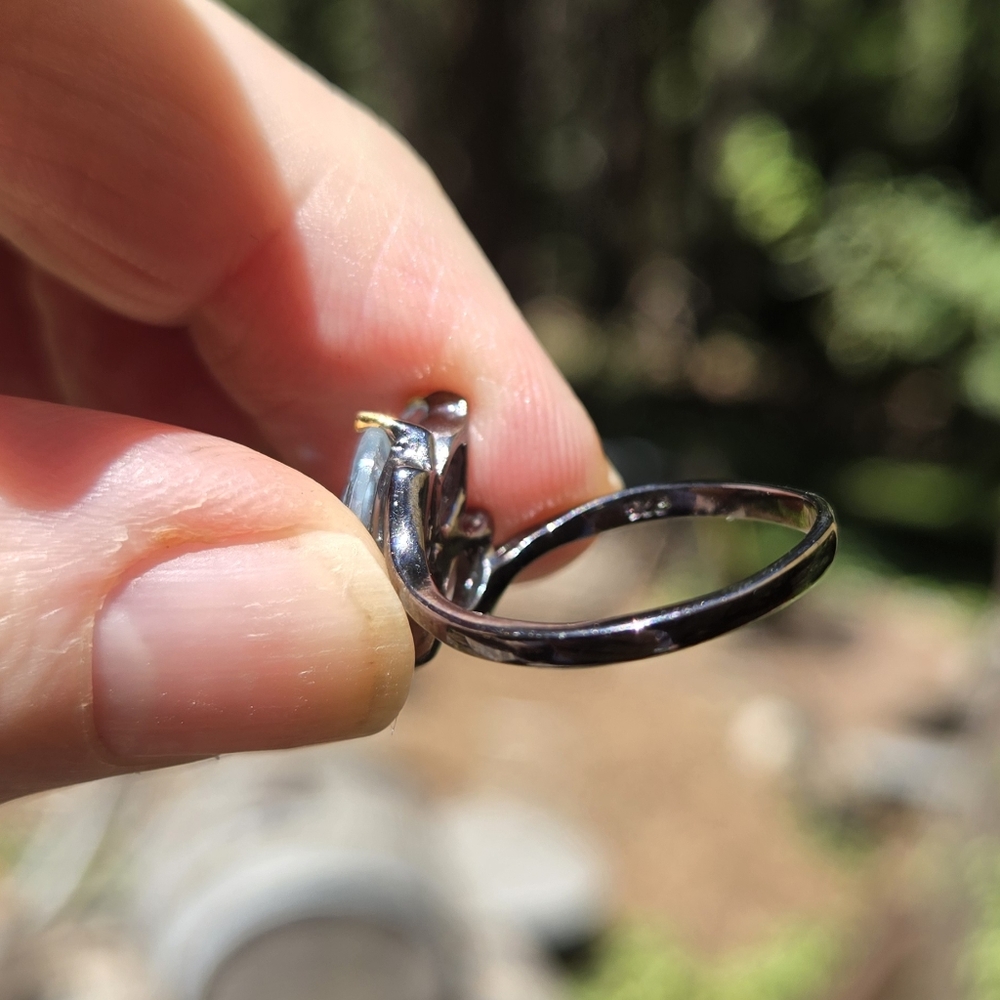 Blue Topaz Natural Gemstone Sterling Rhodium & Gold Ring Sz7 - Picture 8 of 8